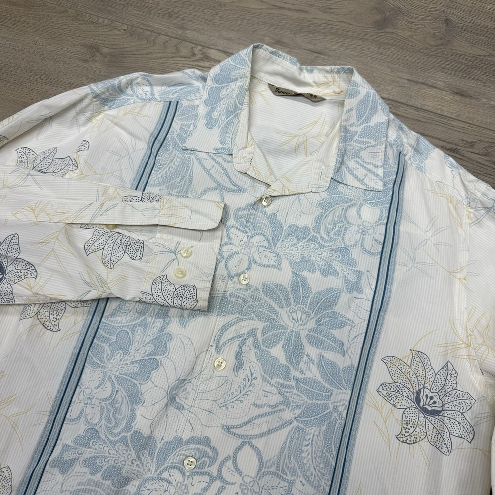 Tommy Bahama Floral AOP L/S Button Up Shirt READ Sz M Cotton Silk Beach Resort